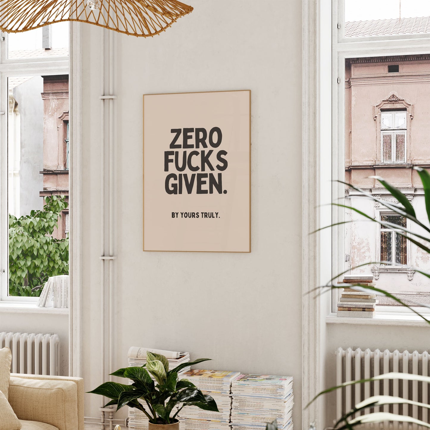 Nul fucks gegeven. door Yours Truly - Zwart en Creme - Artprint