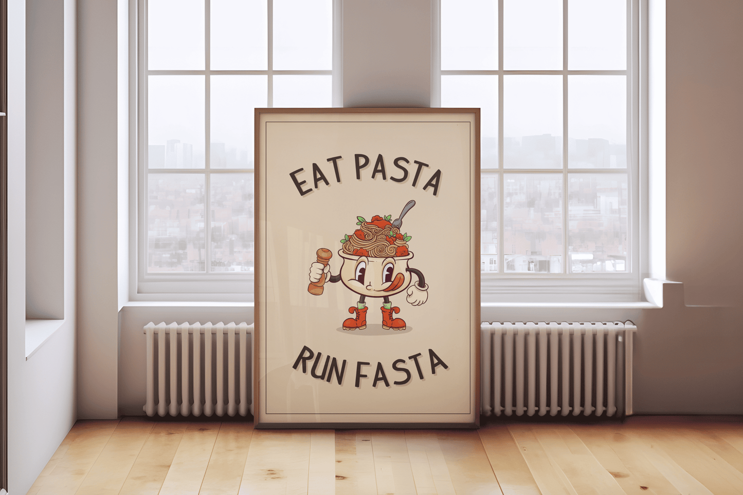 Eet Pasta Run Fasta - Retro keuken muur kunst print