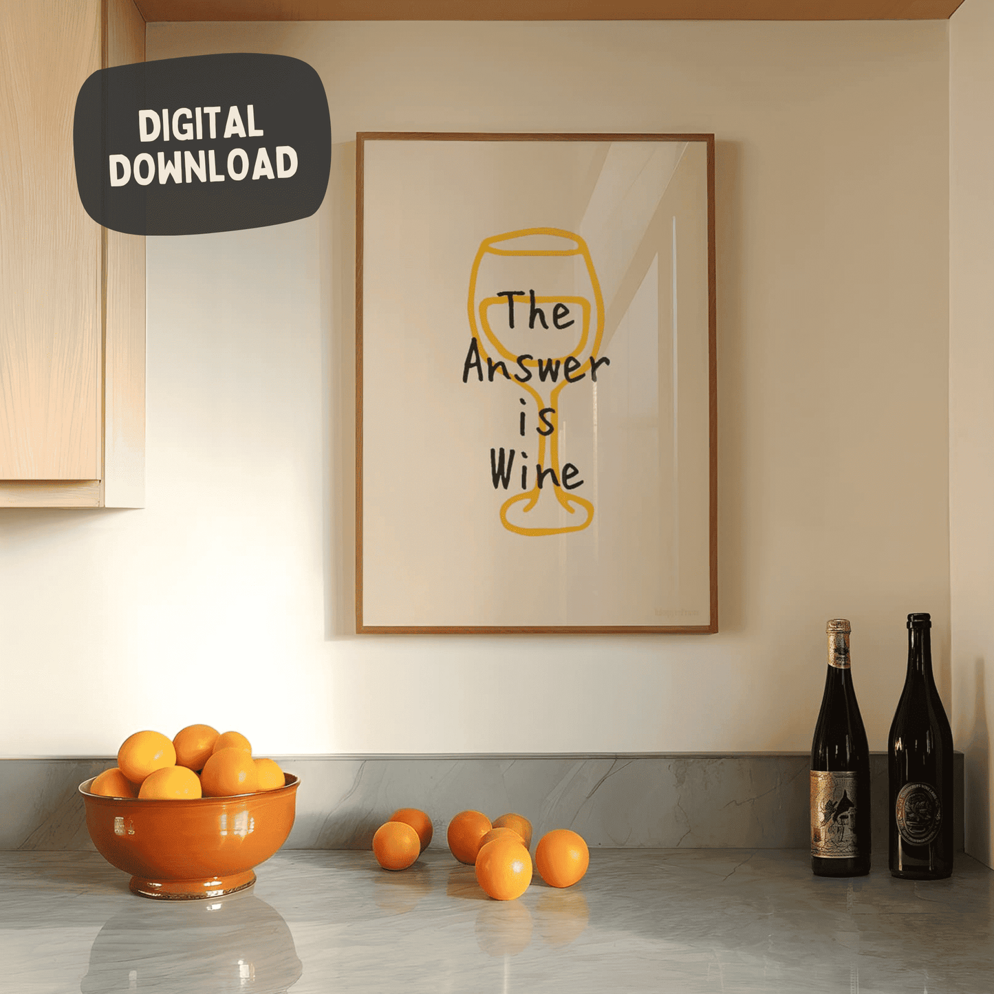 The Answer is Wine - Zwart op crème - Digitale download