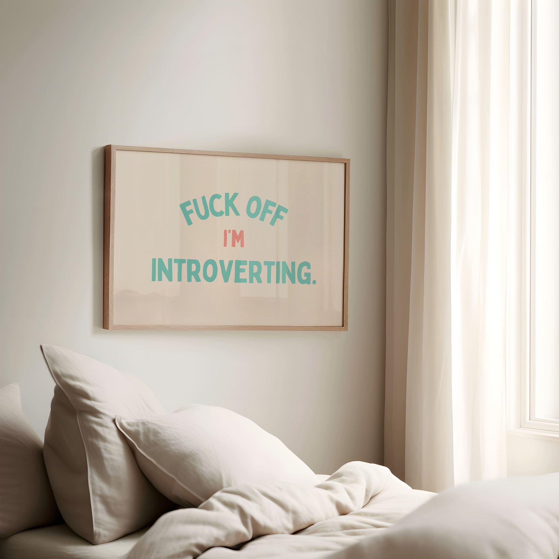 Fuck Off I'm Introverting - groenblauw op crème - Artprint
