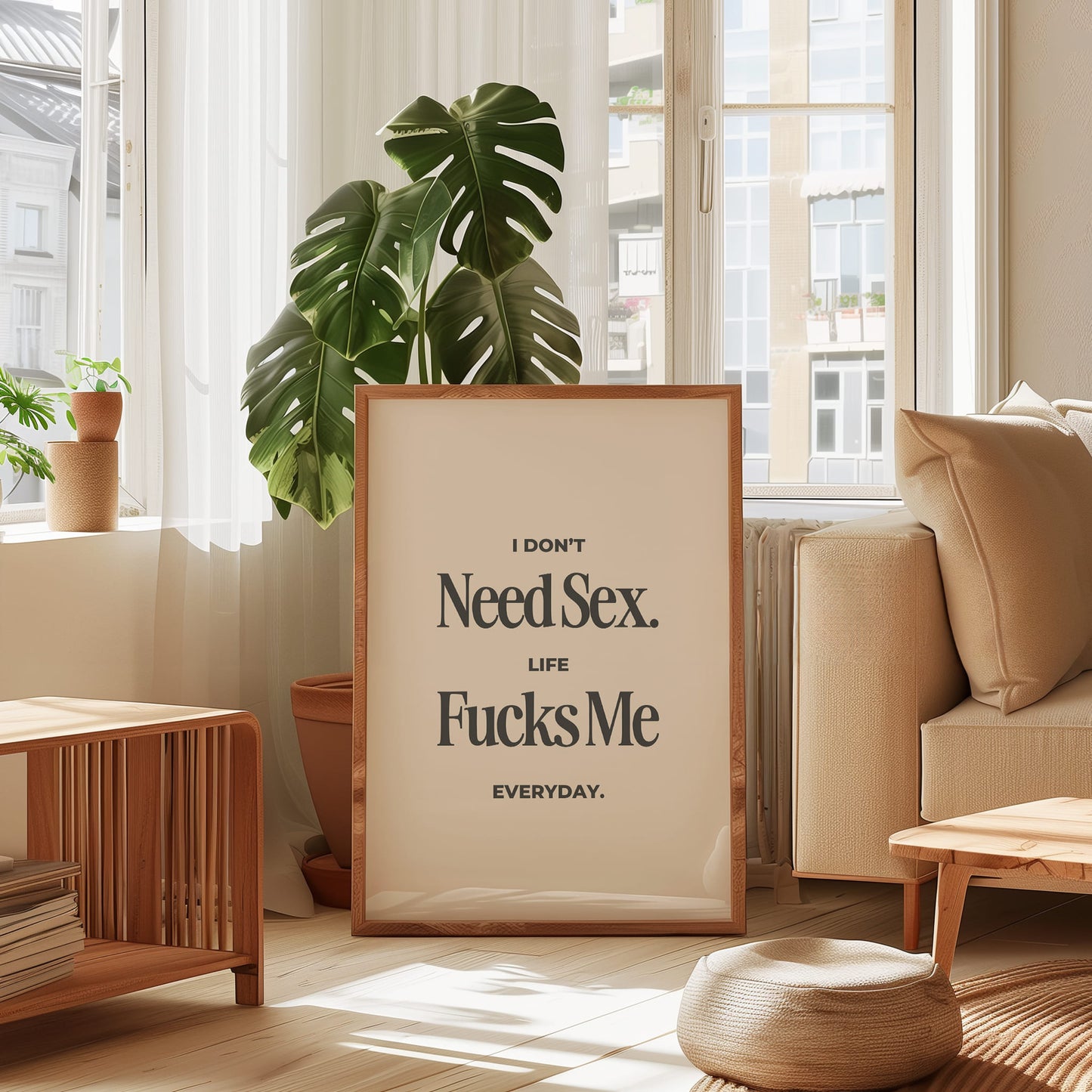 Ik heb geen seks nodig Het leven neukt me elke dag - black & Cream Art Print