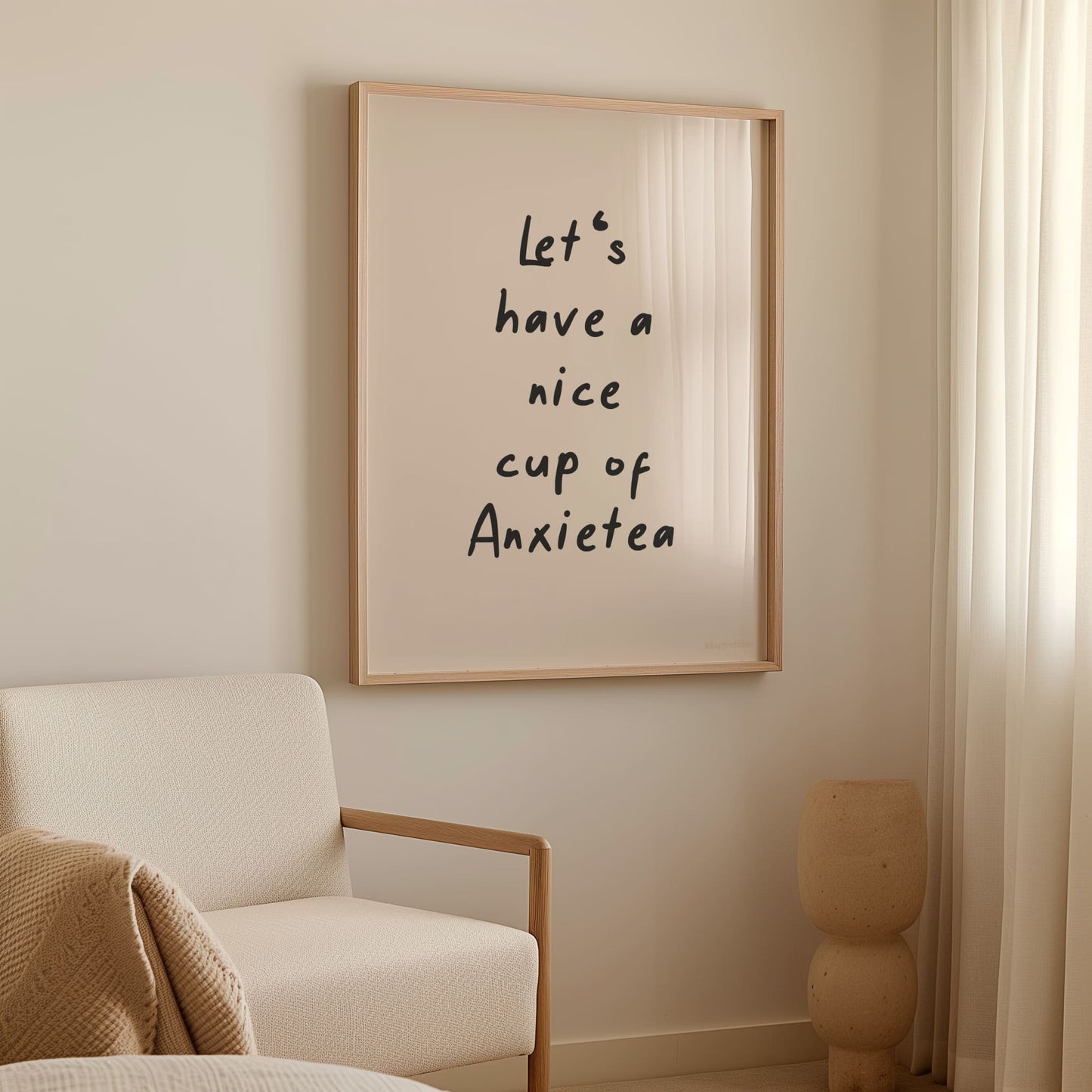 Let's Have A Nice Cup Of Anxietea - Zwart op crème - Funny Wall Art Print - DIGITALE DOWNLOAD