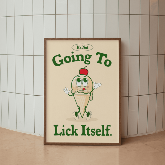 Het gaat zichzelf niet likken - grote Retro mascotte Poster