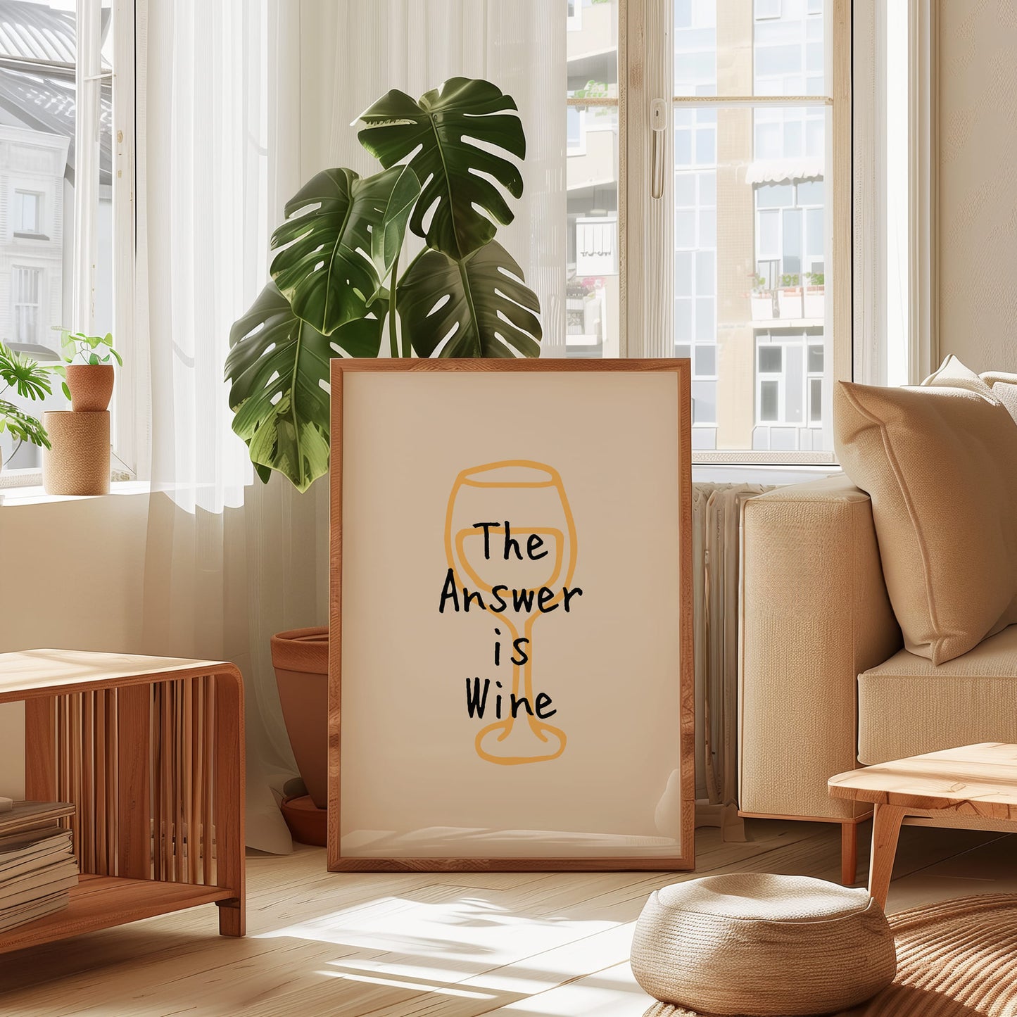 The Answer is Wine - Zwart op crème - Digitale download