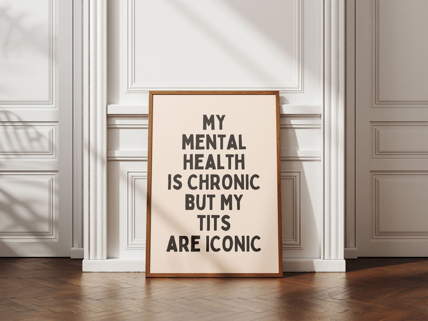 Mijn geestelijke gezondheid is chronisch, maar mijn tieten zijn iconisch - Black & Cream Artprint