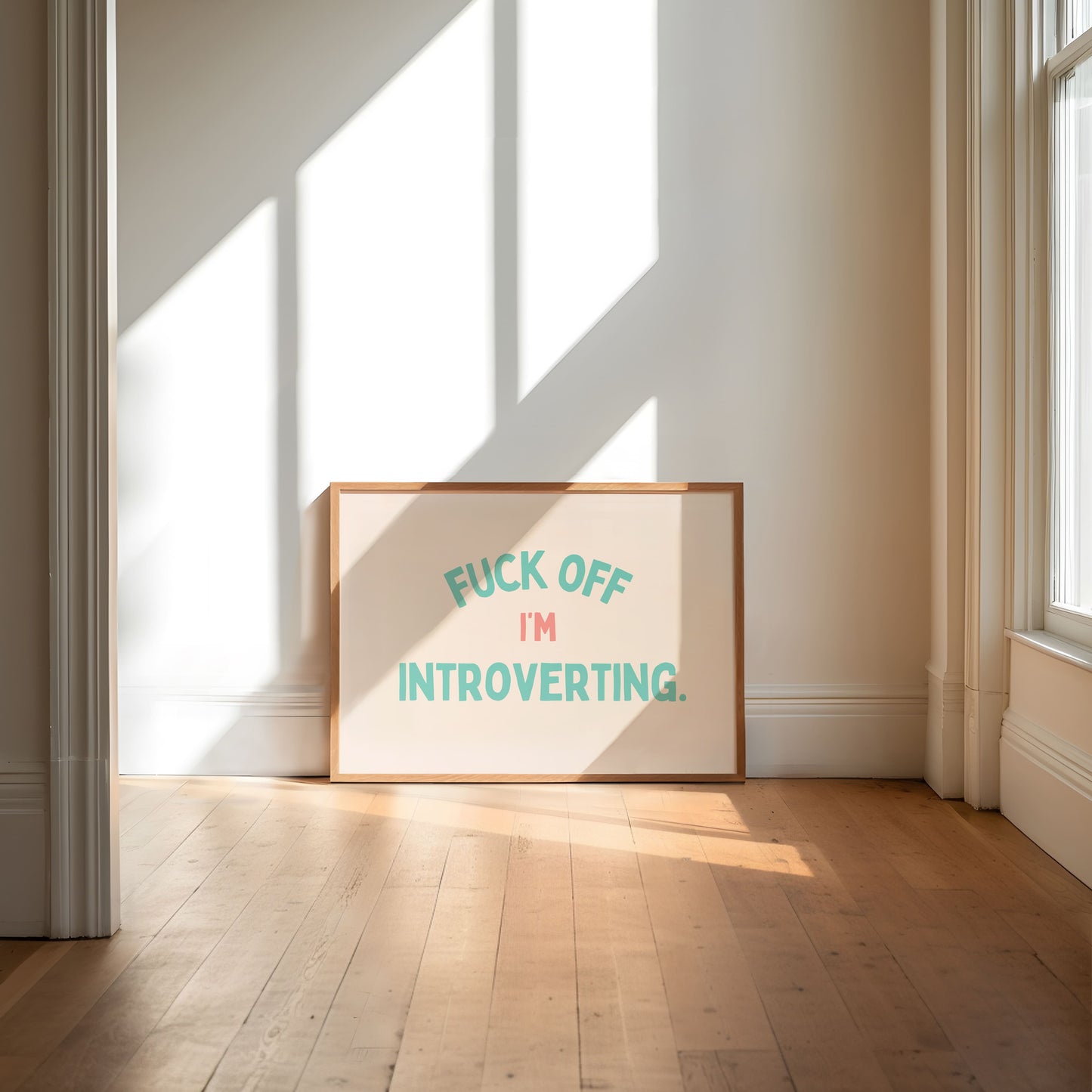 Fuck Off I'm Introverting - groenblauw op crème - Artprint