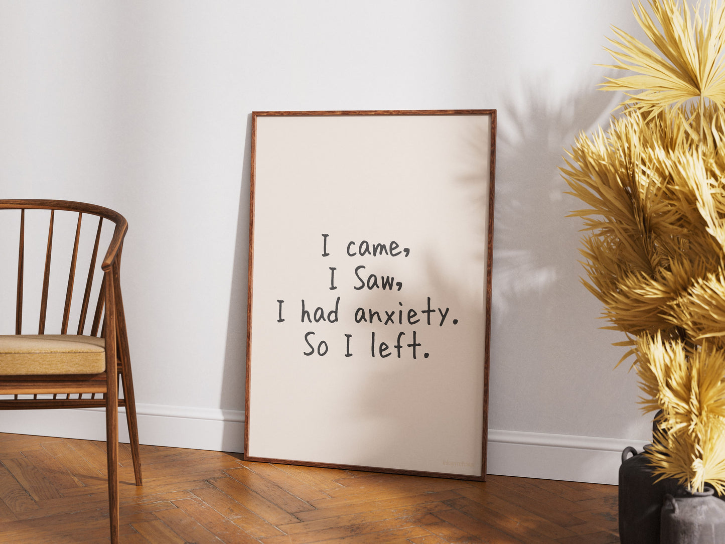 Ik kwam, ik zag dat ik angst had - Zwart op crème - Funny Wall Art Print, Mental Health Poster