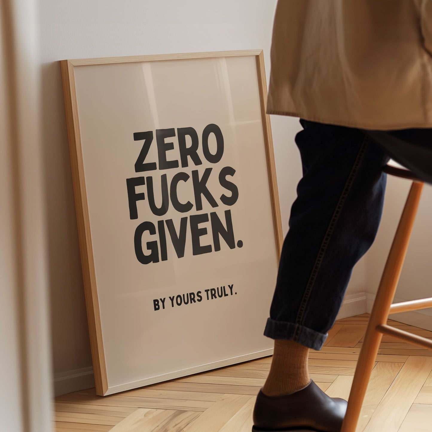 Nul fucks gegeven. door Yours Truly - Zwart en Creme - Artprint