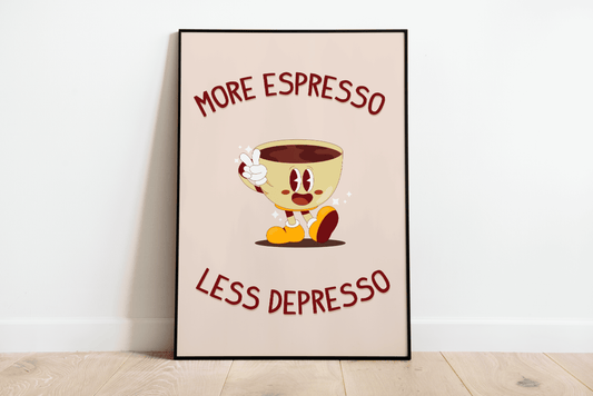 Meer espresso minder depresso - Retro keuken Bar Cart Digital Download