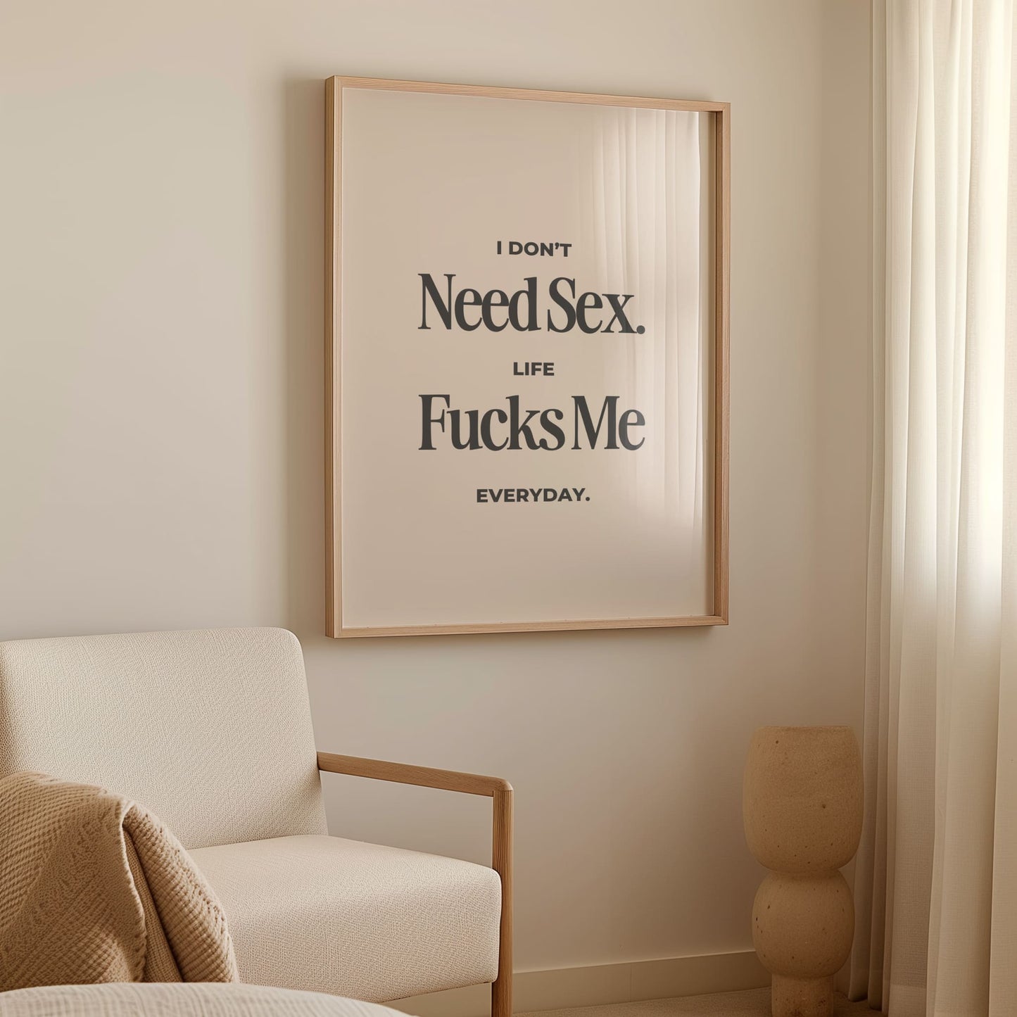 Ik heb geen seks nodig Het leven neukt me elke dag - black & Cream Art Print