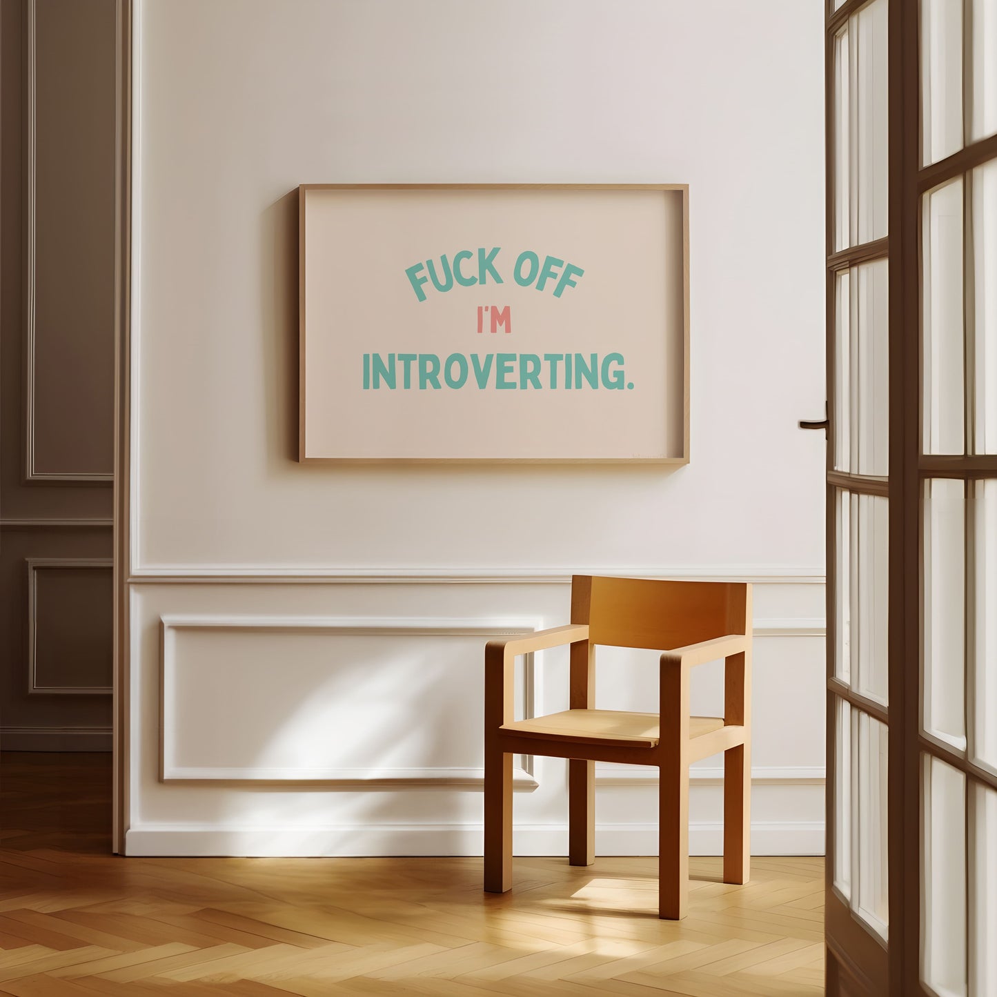 Fuck Off I'm Introverting - groenblauw op crème - Artprint