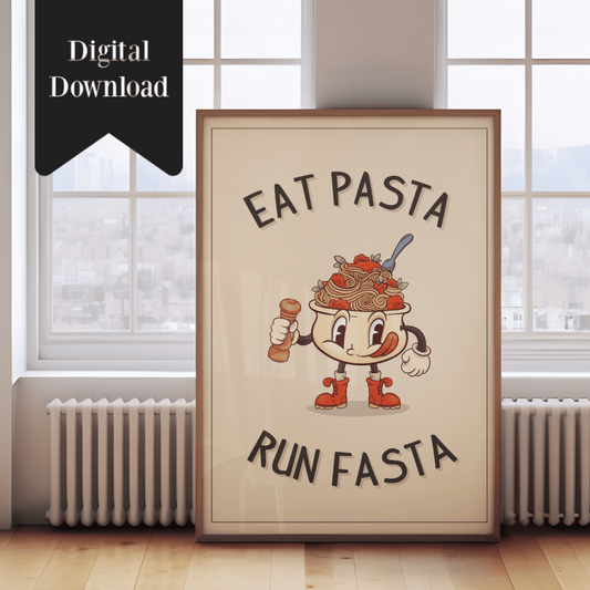 Eet Pasta Run Fasta - Retro keuken muur kunst print