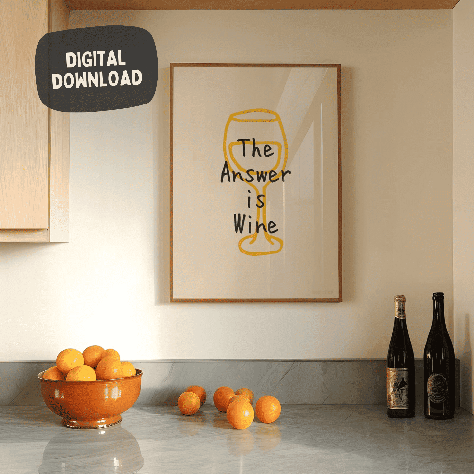 The Answer is Wine - Zwart op crème - Digitale download 