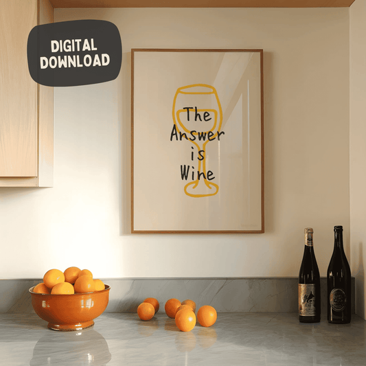 The Answer is Wine - Zwart op crème - Digitale download 