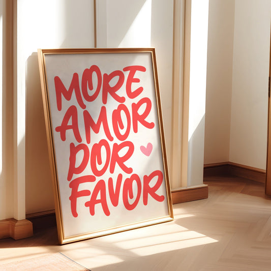 Meer Amor Por Favor - Wit & rood muurkunst print
