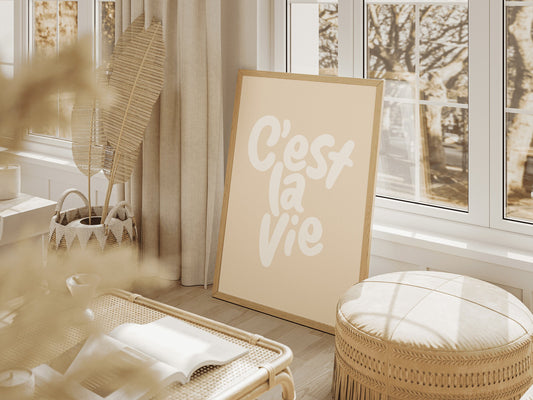 C'est La Vie Beige Boho decor Minimalistische muurkunst - Groot - Eclectische print - Dopamine Decor - inspirerende Quote poster - instant download