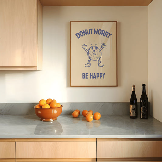 Donut Worry Be Happy - Retro Kitchen Wall Art Print